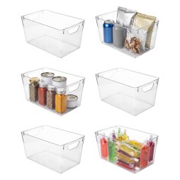 TOQUE 6PCS Fridge Storage Bins Clear Kitchen Organiser Containers PET Stackable