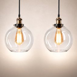 Emitto 2PCS Ceiling Pendant Light Industrial Glass LampShade Adjustable Cable