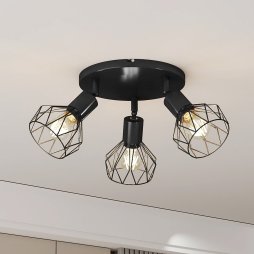 EMITTO 3-Way Spotlight Ceiling Light Adjustable Vintage Black E14 Metal Fixture