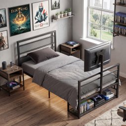 Levede Single Bed Frame Gaming Bed TV Bed 360 Rotating Mount Metal Black