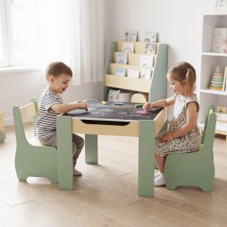 Levede Kids Table and Chair Sets 3-in-1 Study Toy Storage MDF Safe Design Green