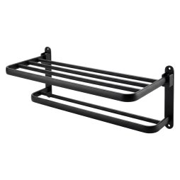 Levede Towel Holder with 2 Bars Wall Mounted No Drill Bathroom Shelf Black