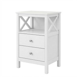 Levede Bedside Table Wood Nightstand Cabinet 2 Storage Drawers Open Shelf White