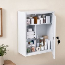 Levede Medicine Storage Box Lockable Steel Wall Cabinet 3-Tier White For Home Use