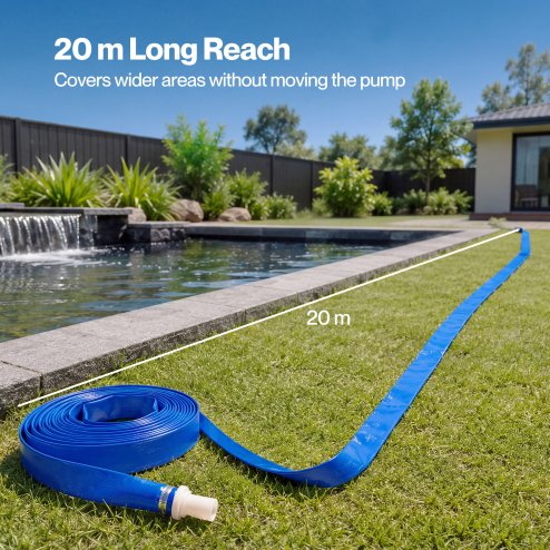 TradeRight Hose Pipe 1 Inch Reinforced PVC 20m for Home Pool Drainage Pump Blue