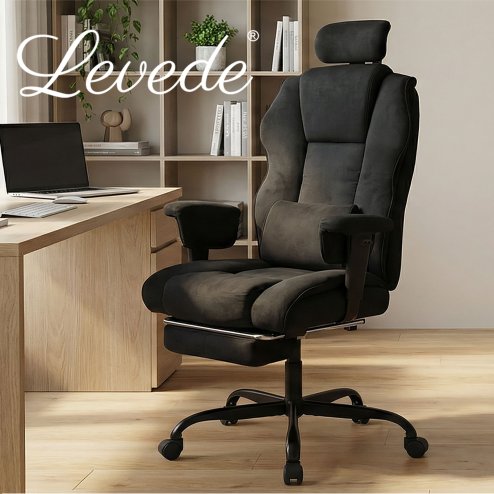 Executive Ergonomic Office Chair Suede Fabric Wide Seat 155?? Recline Footrest