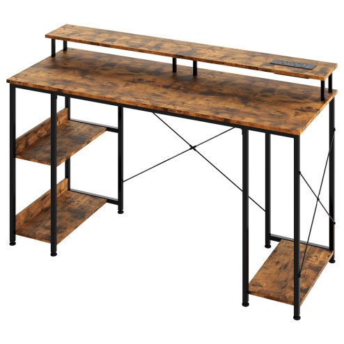 Levede Gaming Desk Computer Table with Monitor Shelf Power Outlets RGB Light