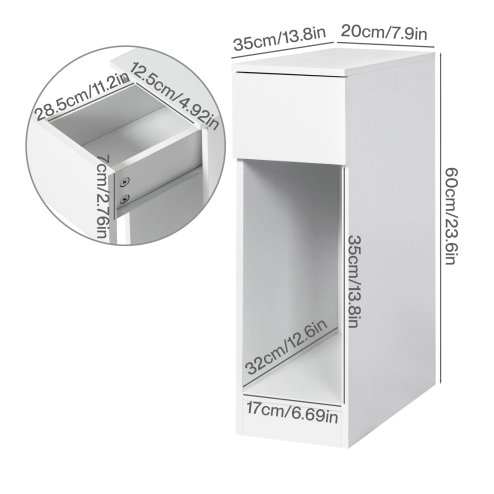 Levede Bedside Table Cabinet Narrow Slim Side Cabinet White Drawer Open Shelf