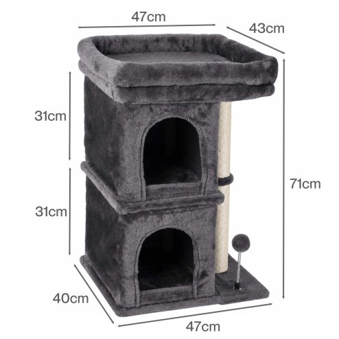 Skylos Cat Tree with Scratching Sisal Post Large Top Perch 2 Condos Dark Grey