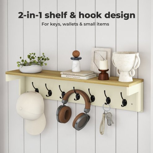 Levede Coat Rack Wall Mounted Shelf 7 Double Hooks Storage Entryway Hallway