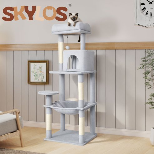 Skylos 143cm Cat Tree Multilevel Scratching Post Climbing Tower Activity Centre