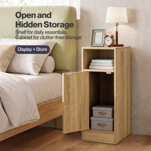 Levede Bedside Table 2 Pc Narrow Side Table Boho Rattan Storage For Bedroom Wood