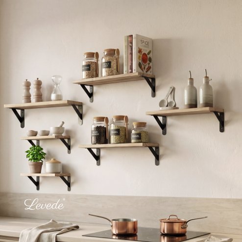 Levede Floating Shelves 6 Set Wood Shelves for Wall Brown Modern Storage Home