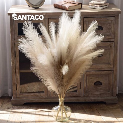 Santaco Pampas Grass Artificial 3Pcs 116cm Handcrafted Faux Silk Vase Brown