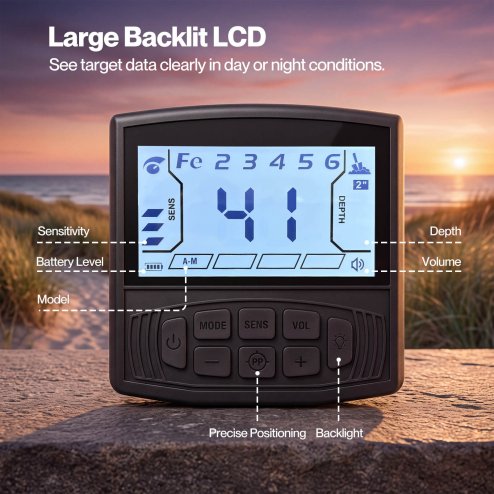 Traderight Metal Detector For Adults 5 Mode DSP LCD Gold IP68 Waterproof Black