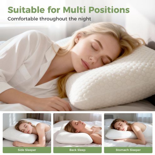 Lavio Ergonomic Memory Foam Pillow for Neck Shoulder Pain Relief Washable 2PC