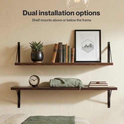 Levede Floating Shelves Wall Wood Rustic with Brackets Vintage Brown Set of 3