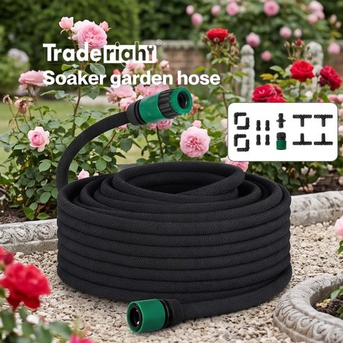 Traderight Soaker Hose 50m Drip Irrigation Deep Root Watering For Gardens Black