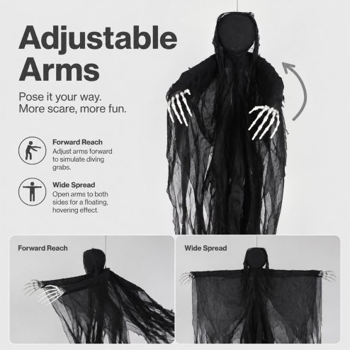 Yezi Halloween Decorations Grim Reaper 130cm Black Polyester Foam