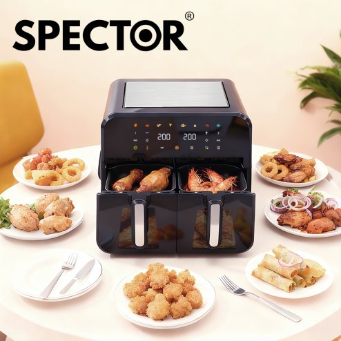 Spector 12L Dual Zone Air Fryer 2600W Oil Free Oven Cooker Touch Control Black