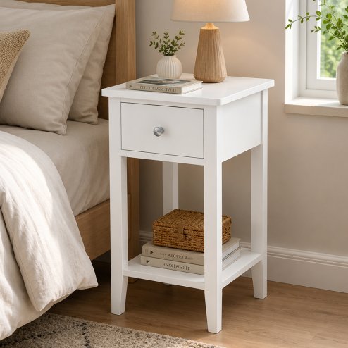 Levede Bedside Table Slim Modern End Table Drawer & Shelf Bedroom White