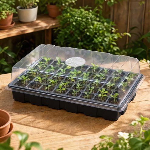 TOQUE Seed Trays 5Pc Clear View With Lids 40 Cell Propagators For Plants Black