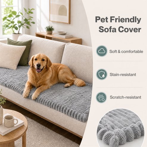 Marlow Corduroy Sofa Cover Pet Friendly Non Slip Washable 70 x 180cm Light Grey