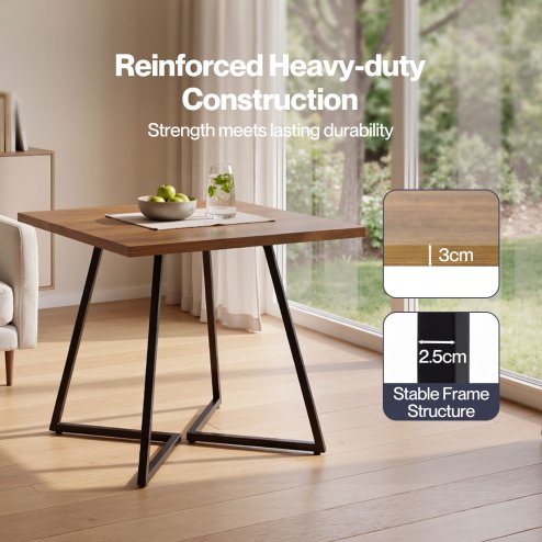 Levede dining table square dining table 80cm 25mm metal frame MDF Walnut