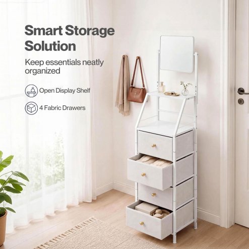 Levede Chest Of Drawers Mirror Dressing Table Vertical Storage Bedroom White