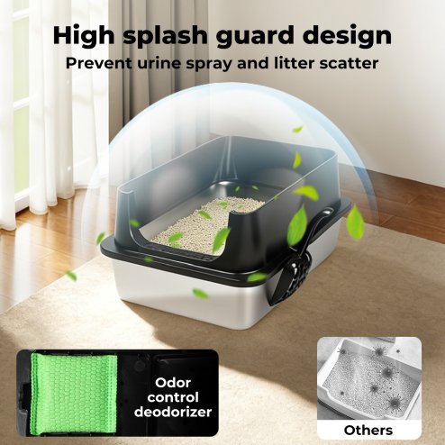 Skylos Cat Litter Box Stainless Steel Large Enclosed Toilet Tray Anti-Splashing