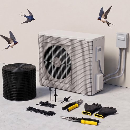 Mountview Bird Proofing Mesh Set PVC 60 Fixing Clips 30m for Solar Panel Black