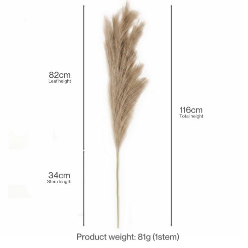 Santaco Pampas Grass Artificial 3Pcs 116cm Handcrafted Faux Silk Vase Brown