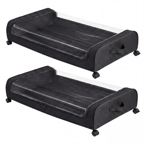 Levede Under Bed Storage Boxes with Lids, 46L x2, Rolling, Black, Oxford Image