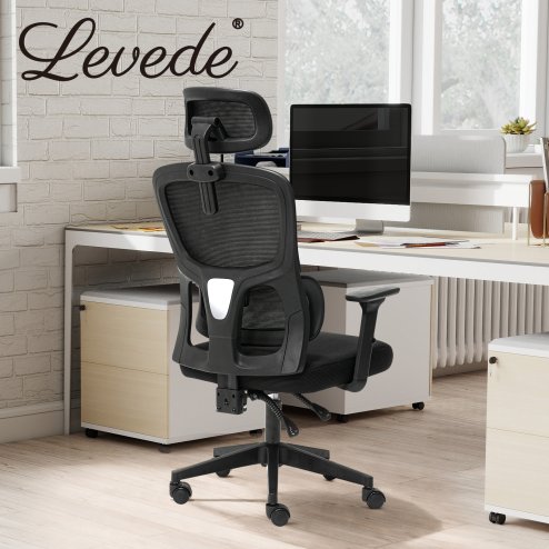Office Computer Chair Mesh Ergonomic Lumbar Support Swivel with Armrest Headrest