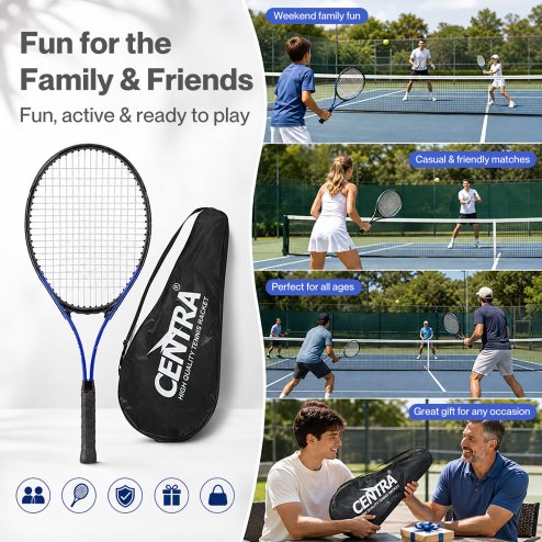 Centra 9Pcs Tennis Racket Set Lightweight Racquet Balls Carry Bag Overgrips