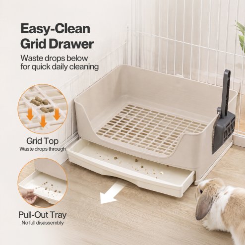 Skylos Rabbit Litter Tray Drawer Box Easy-Clean Secure for Indoor Cage Use Brown