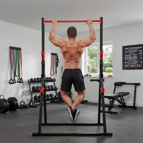 Centra Pull Up Bar, Pull Up Station, Dip Bars Free Standing, 220KG, Black Red