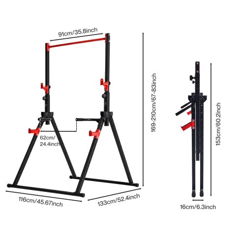 Centra Pull Up Bar, Pull Up Station, Dip Bars Free Standing, 220KG, Black Red