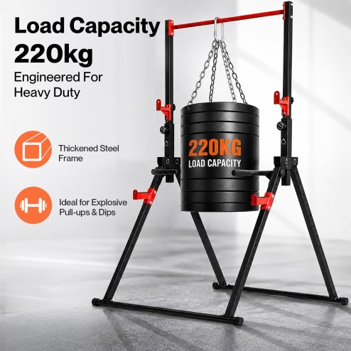 Centra Pull Up Bar, Pull Up Station, Dip Bars Free Standing, 220KG, Black Red