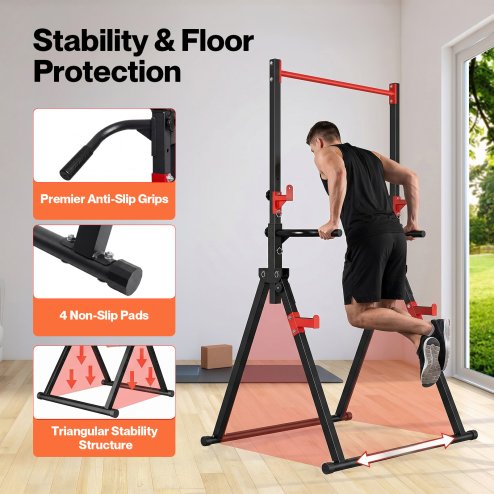 Centra Pull Up Bar, Pull Up Station, Dip Bars Free Standing, 220KG, Black Red