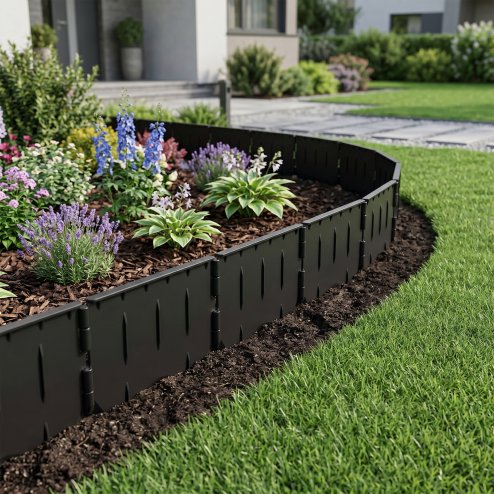 Lambu Lawn Edging, Garden Edging Border, Flexible PP PE Modular Black, 178pc Image