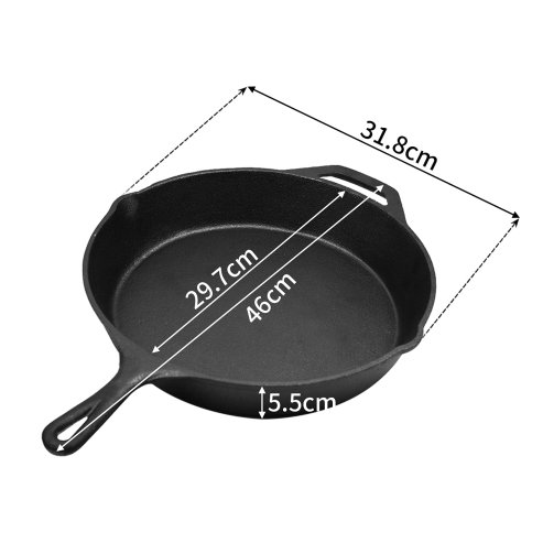 Toque Frying Pan Non Stick Cast Iron 30cm Steak Skillet Round BBQ Grill Camping