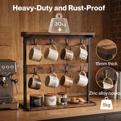 Levede Mug Holder Stand Coffee Cup Rack Organiser Countertop Mug Tree with Hooks