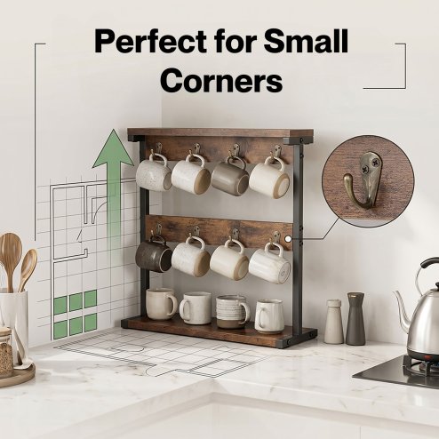 Levede Mug Holder Stand Coffee Cup Rack Organiser Countertop Mug Tree with Hooks