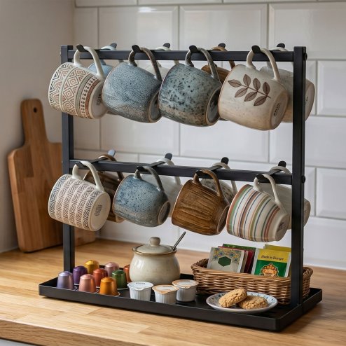 Levede Mug Holder Stand Countertop Coffee Cup Rack Storage Organiser 16 Hooks