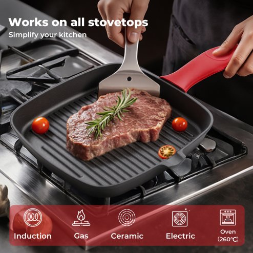 Toque Cast Iron Griddle Grill Pan Square Skillet BBQ Non?Stick Frying Cookware
