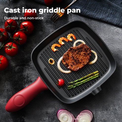 Toque Cast Iron Griddle Grill Pan Square Skillet BBQ Non?Stick Frying Cookware