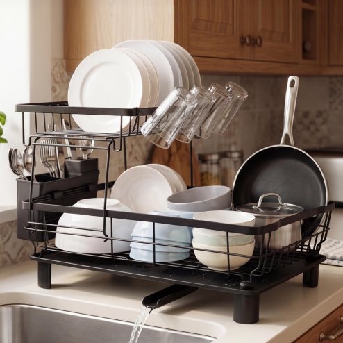 Toque 2 Tier Dish Drainer Rack Drip Tray Cutlery Holder Plate Rack Kitchen Sink