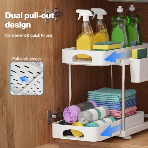 Toque Under Sink Organiser Two Slide-Out Drawers Kitchen Storage 2pcs White