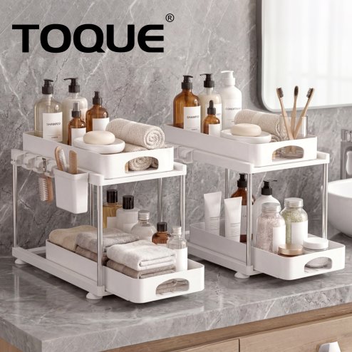 Toque Under Sink Organiser Two Slide-Out Drawers Kitchen Storage 2pcs White